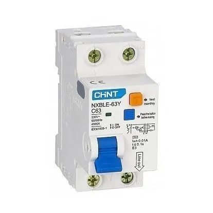 Автомат дифференциальный Chint NXBLE-63Y 50А 1P+N тип AC 30 мА 4,5 кА (105547)  Автомат дифференциальный Chint NXBLE-63Y 50А 1P+N тип AC 30 мА 4,5 кА (105547)