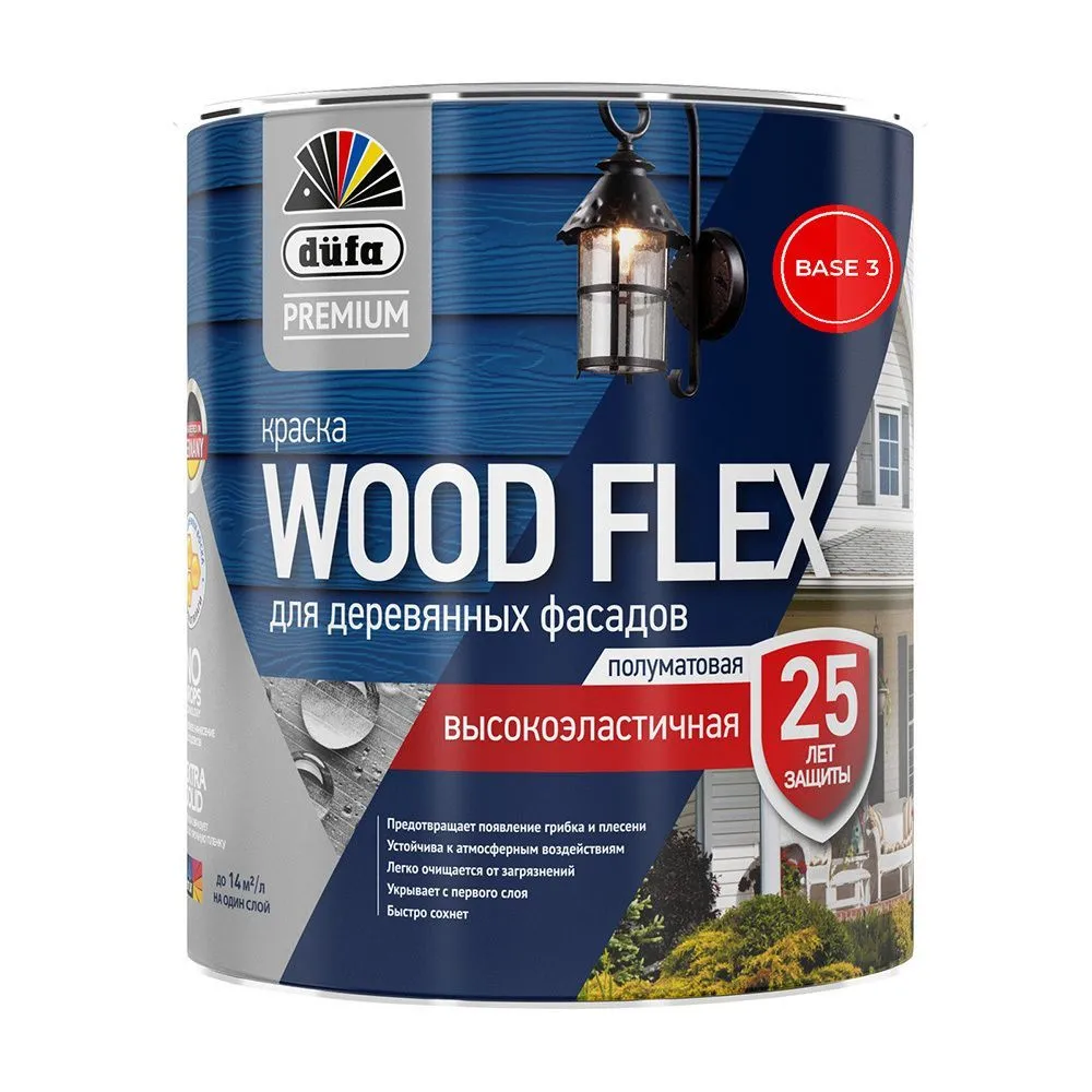 Краска фасадная по дереву Dufa Woodflex акриловая база 3 бесцветная 0,81 л  — купить в ТДВ в СПб недорого